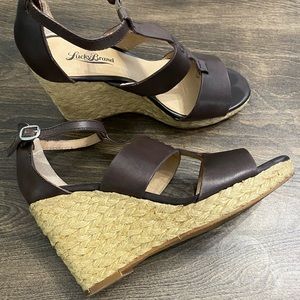Lucky Brand leather sandal wedges 7 1/2